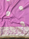 Banarasee Handwoven Semi Silk Saree With Zari Border & Lace-Lavender