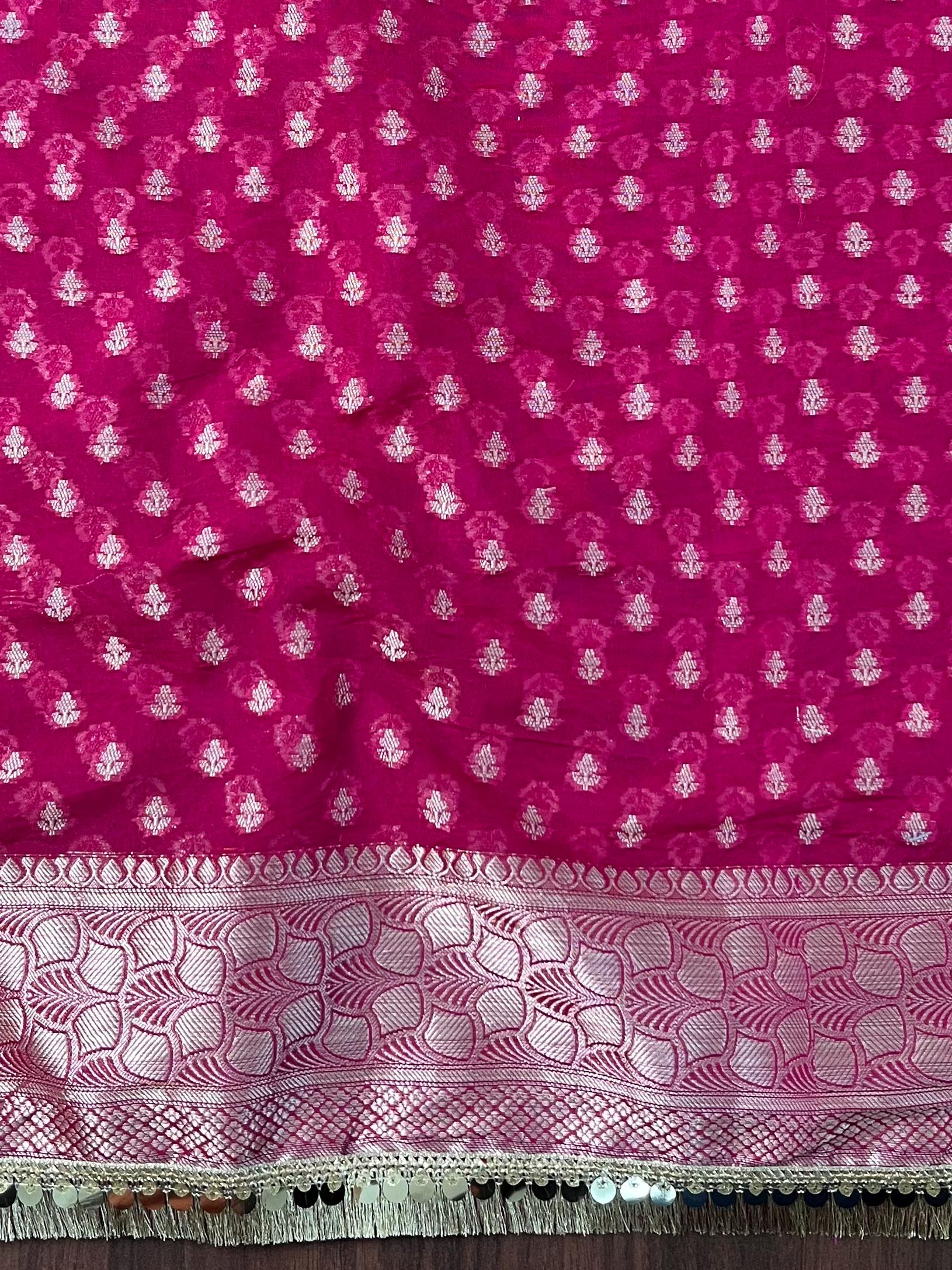 Banarasee Semi-Georgette Saree Meena Jaal Design With Zari Border Design-Pink
