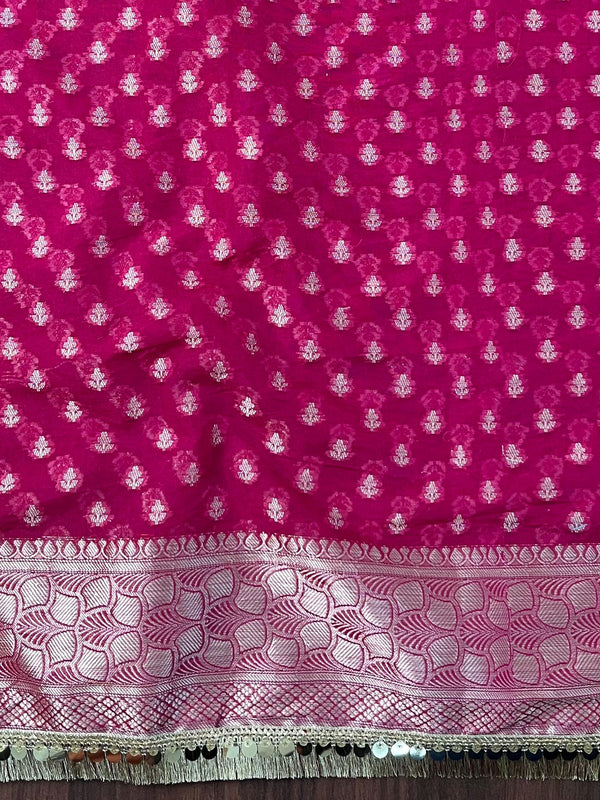 Banarasee Semi-Georgette Saree Meena Jaal Design With Zari Border Design-Pink