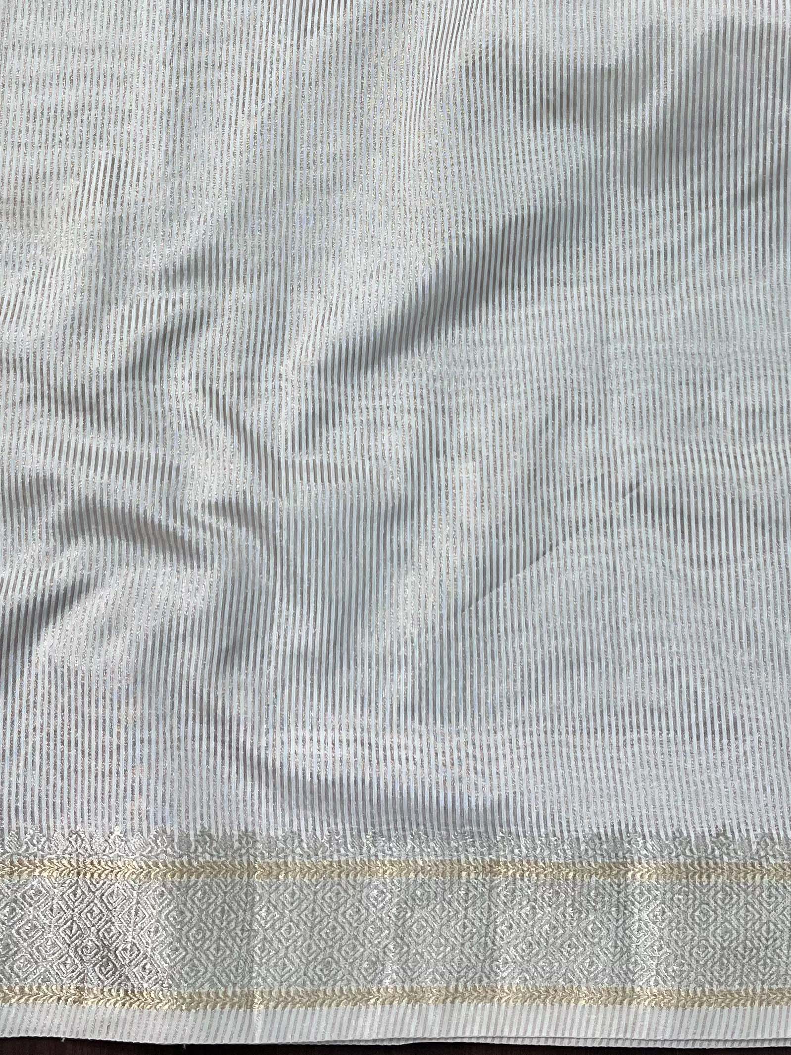 Banarasee Handwoven Plain Tissue Saree With Zari Border & Lace-Blush Pink