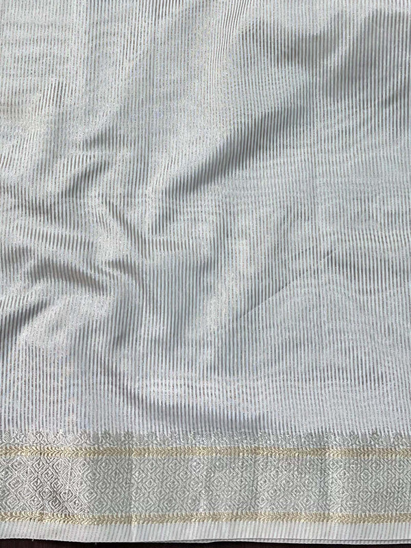 Banarasee Handwoven Plain Tissue Saree With Zari Border & Lace-Blush Pink
