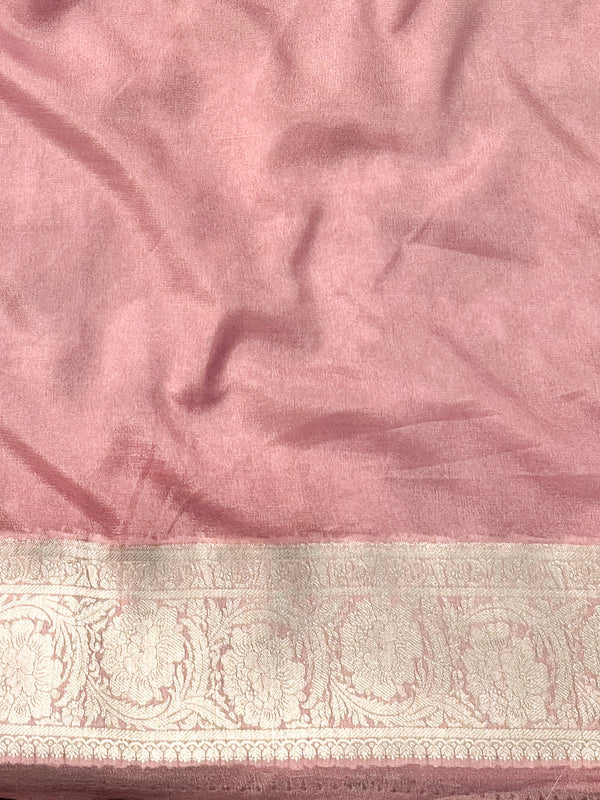 Banarasee Pure Chiffon Saree With Silver Zari Jaal Design & Border-Lilac