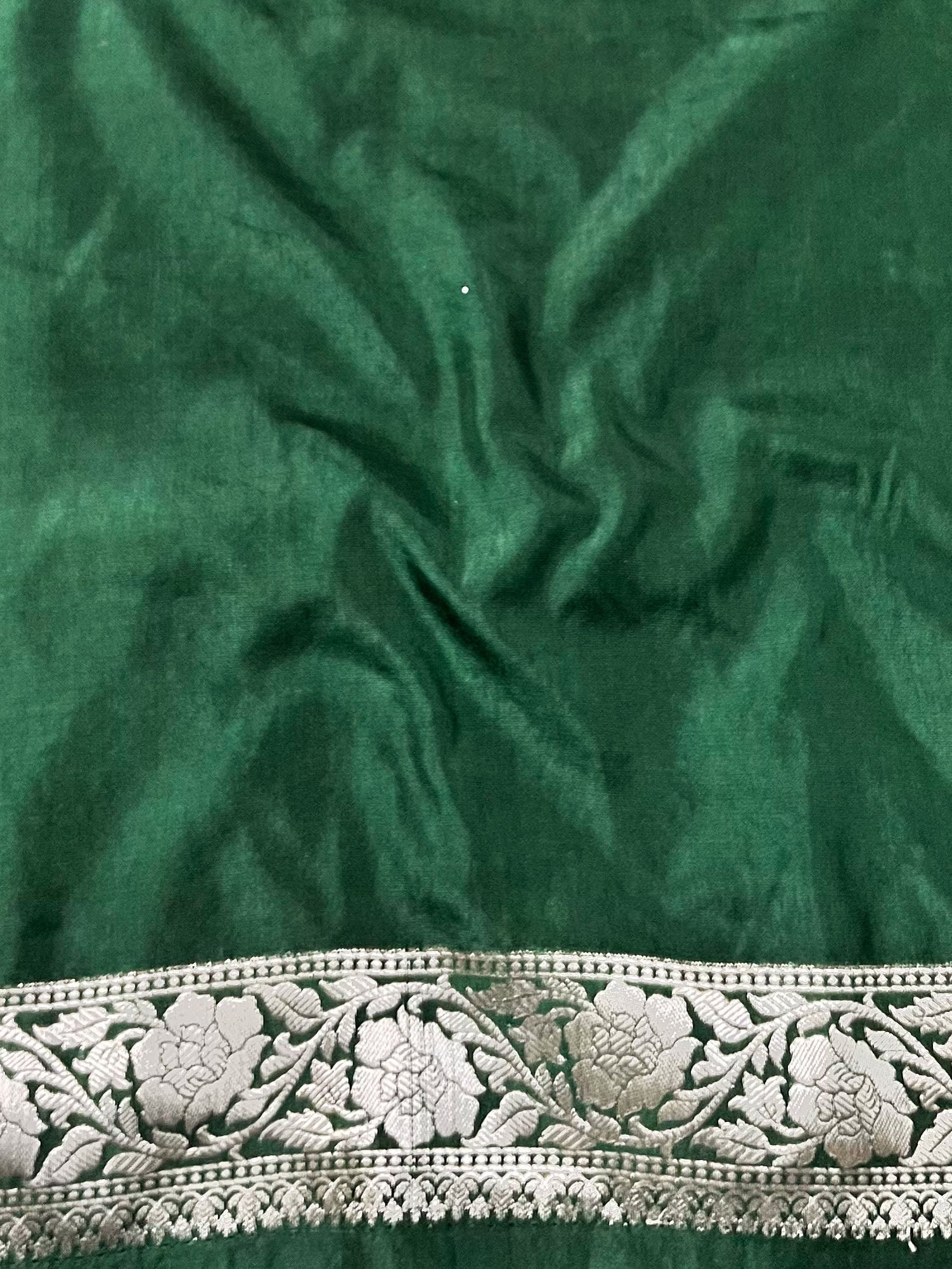 Banarasee Handwoven Georgette Saree Zari Jaal Design With Contrast Lace-Light Green