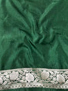 Banarasee Handwoven Georgette Saree Zari Jaal Design With Contrast Lace-Light Green