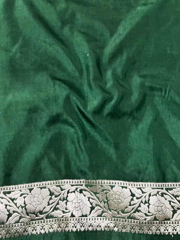 Banarasee Handwoven Georgette Saree Zari Jaal Design With Contrast Lace-Light Green