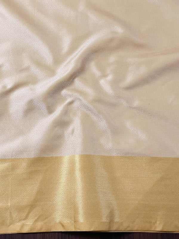Banarasee Handwoven Tissue Saree With Embroidery & Hand Paint-Gold