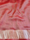 Banarasee Handwoven Plain Tissue Saree  With Zari Border & Lace-Maroon