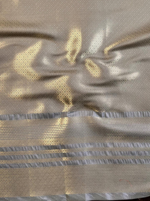 Banarasee Handwoven Tissue Saree With Zari Design & Broder-Grey