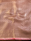 Banarasee Handwoven Tissue Saree With Silver Zari Design & Broder-Onion Pink