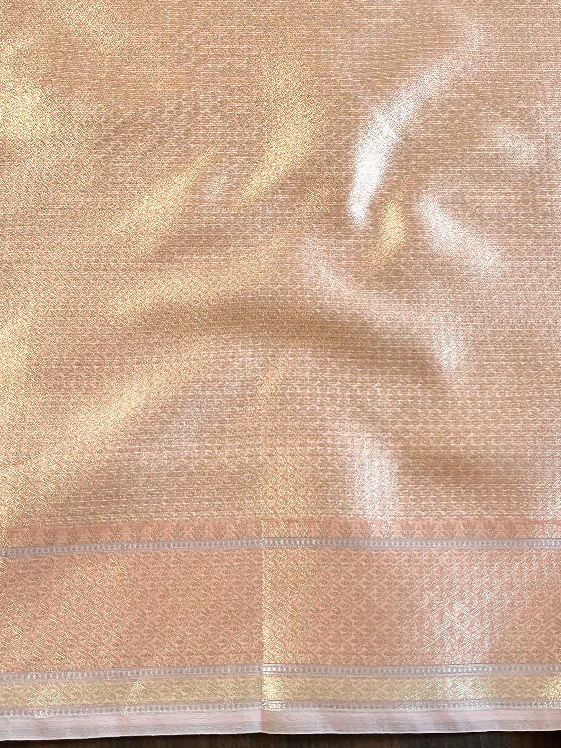 Banarasee Handwoven Kota Check Tissue Saree With Meena Design & Zari Broder-Peach
