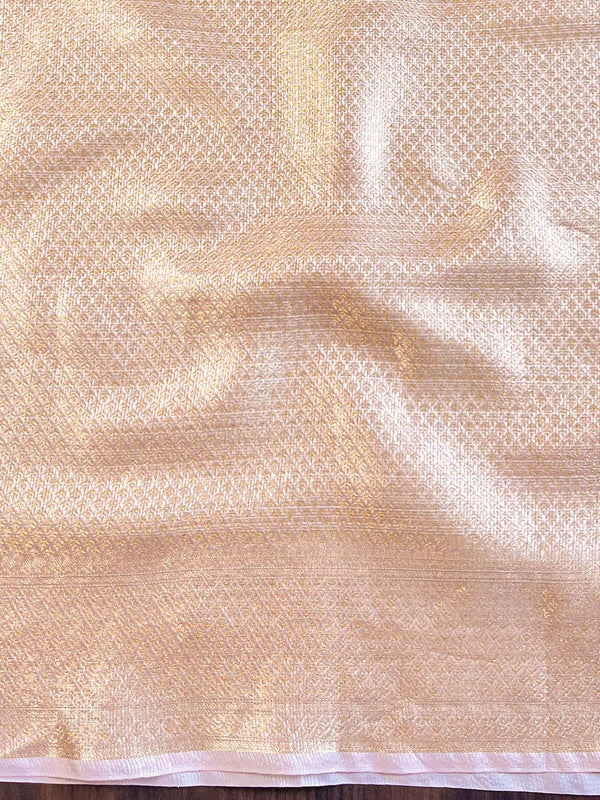 Banarasee Handwoven Kota Check Tissue Saree With Meena Design & Zari Broder-Pastel Pink