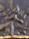 Banarasee Handwoven Semi Silk Plain Saree With Zari Border & Lace-Blue