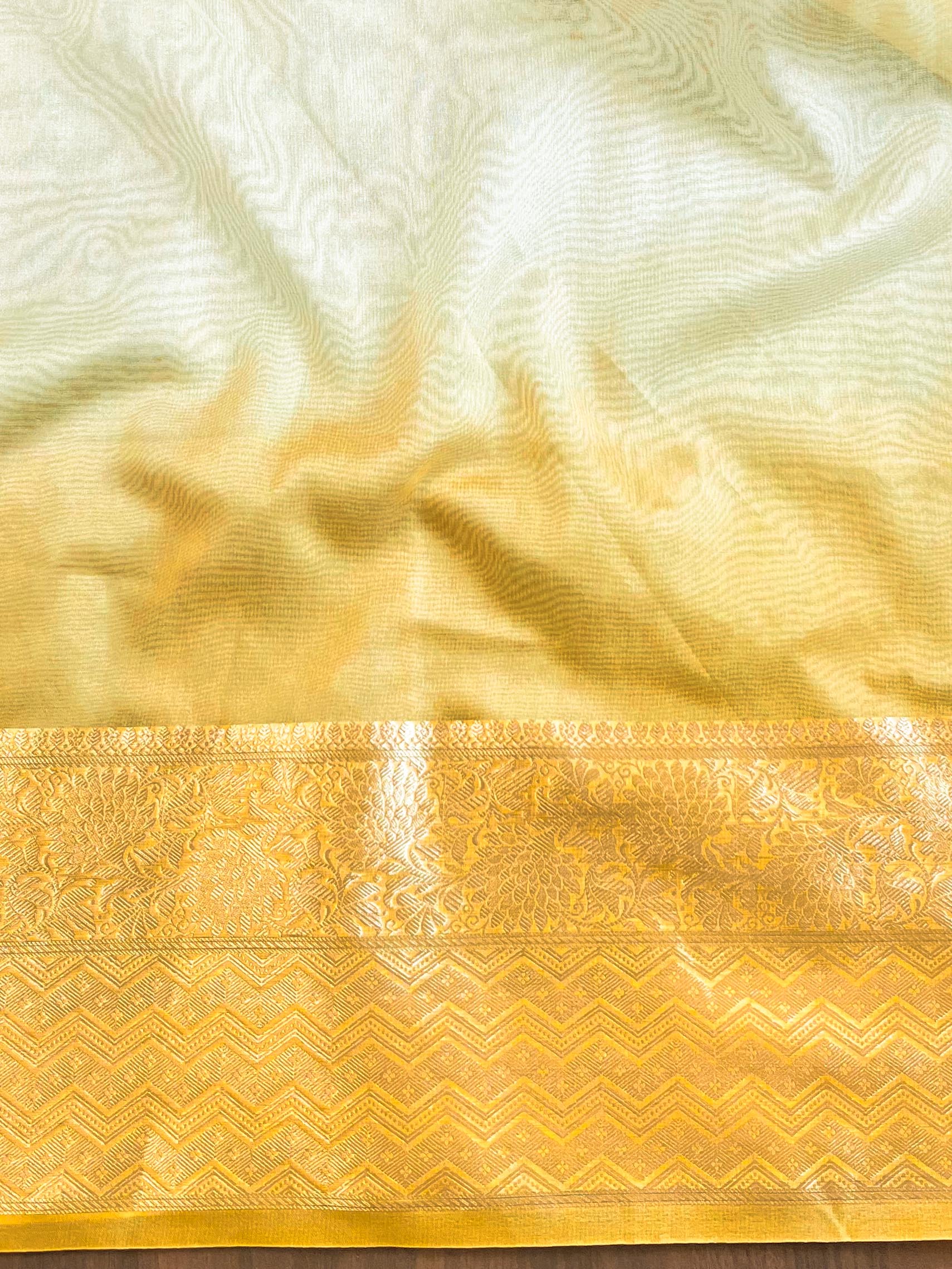 Banarasee Organza Dual Color Plain Saree With Zari Border Design-Yellow