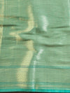 Banarasee Handloom Pure Chiniya Silk Saree With Zari Work & Contrast Border-Salmon Pink & Green