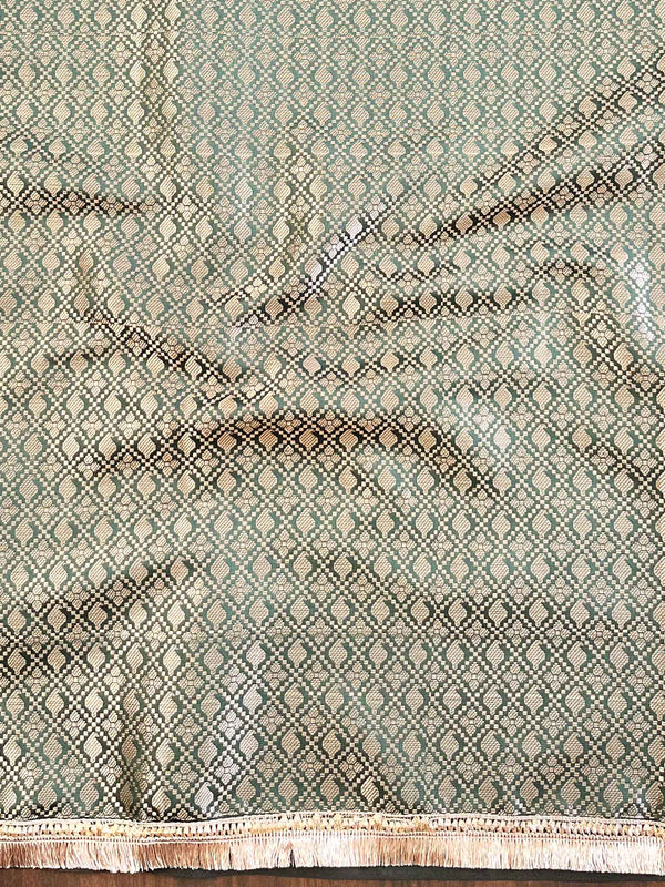 Banarasee Handwoven Semi Silk Plain Saree With Zari Border & Lace-Green