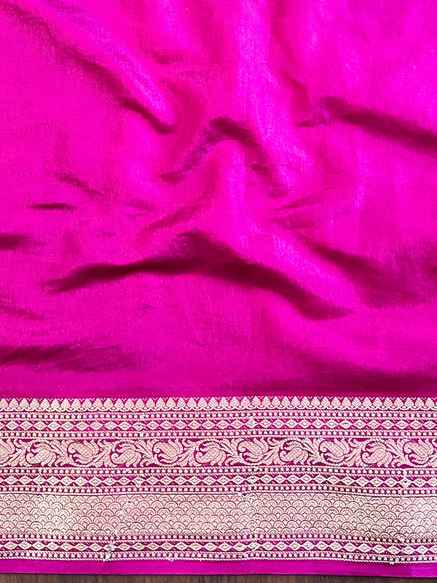 Banarasee Handwoven Semi Muga Zari Saree With Border & Lace-Olive Green