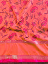 Banarasee Handwoven Semi Silk Ikkat Border Saree With Zari Buti & Border-Grey