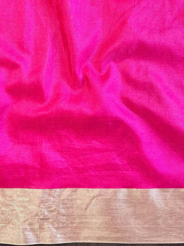 Banarasee Handwoven Semi Silk Saree With Zari Buti Design-Pink
