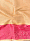 Banarasee Handwoven Plain Tissue Saree With Contrast Zari Border-Gold & Pink