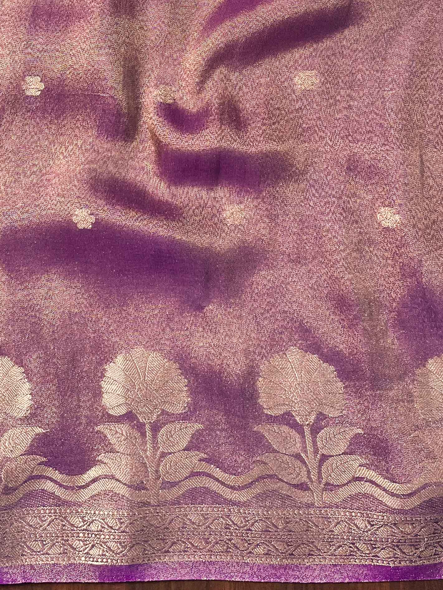 Banarasee Handwoven Soft Tissue Saree Zari Border With Lace-Magenta