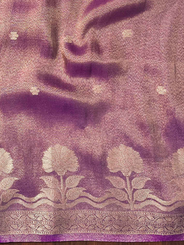 Banarasee Handwoven Soft Tissue Saree Zari Border With Lace-Magenta