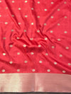 Banarasee Handwoven Semi Silk Saree With Zari Buti Design-Red
