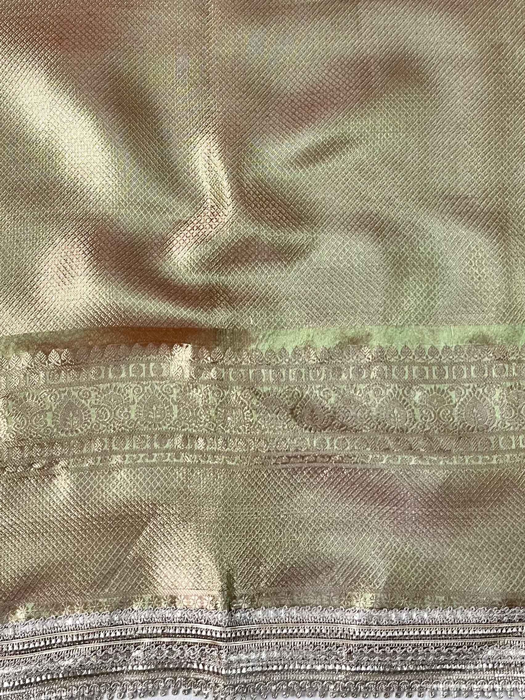 Banarasee Handwoven Tissue Saree With Zari Jaal Design & Border Lace-Olive Green (Dual Shade)