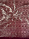 Banarasee Georgette Plain Saree With Contrast Zari Border-Green & Maroon