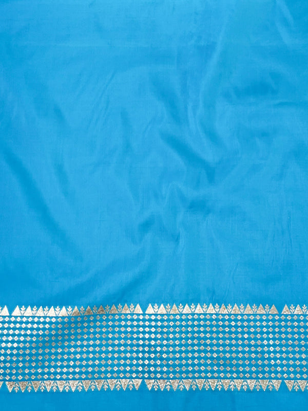 Banarasee Handwoven Cotton Silk Saree Zari Buti & Border-Light Blue