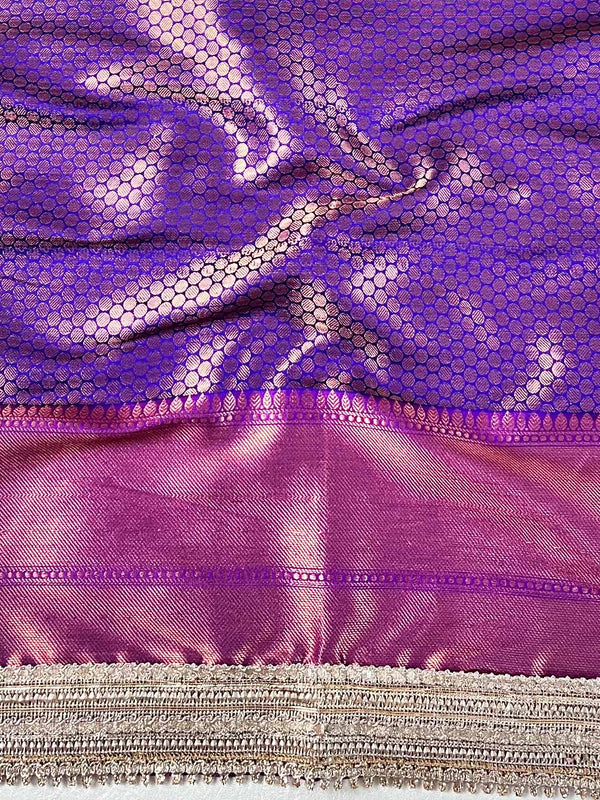 Banarasee Handwoven Tissue Saree With Zari Jaal Design & Border Lace-Blue