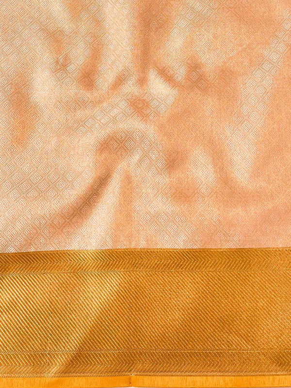 Banarasee Handwoven Tissue Saree With Zari Jaal Design & Contrast Broder-Pink & Yellow