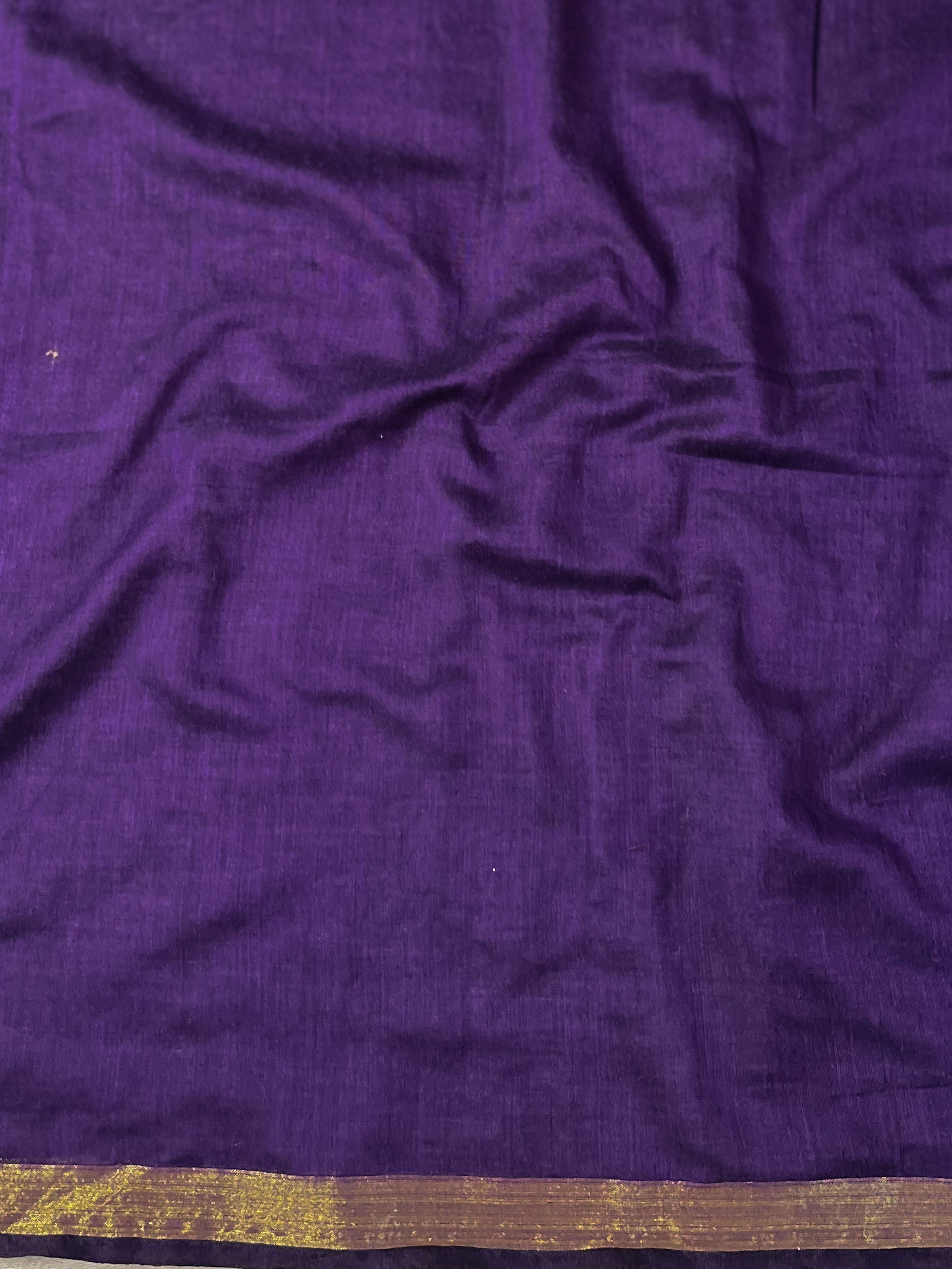 Handloom Mul Cotton Saree With Mirror Work Gold Zari Border-Violet