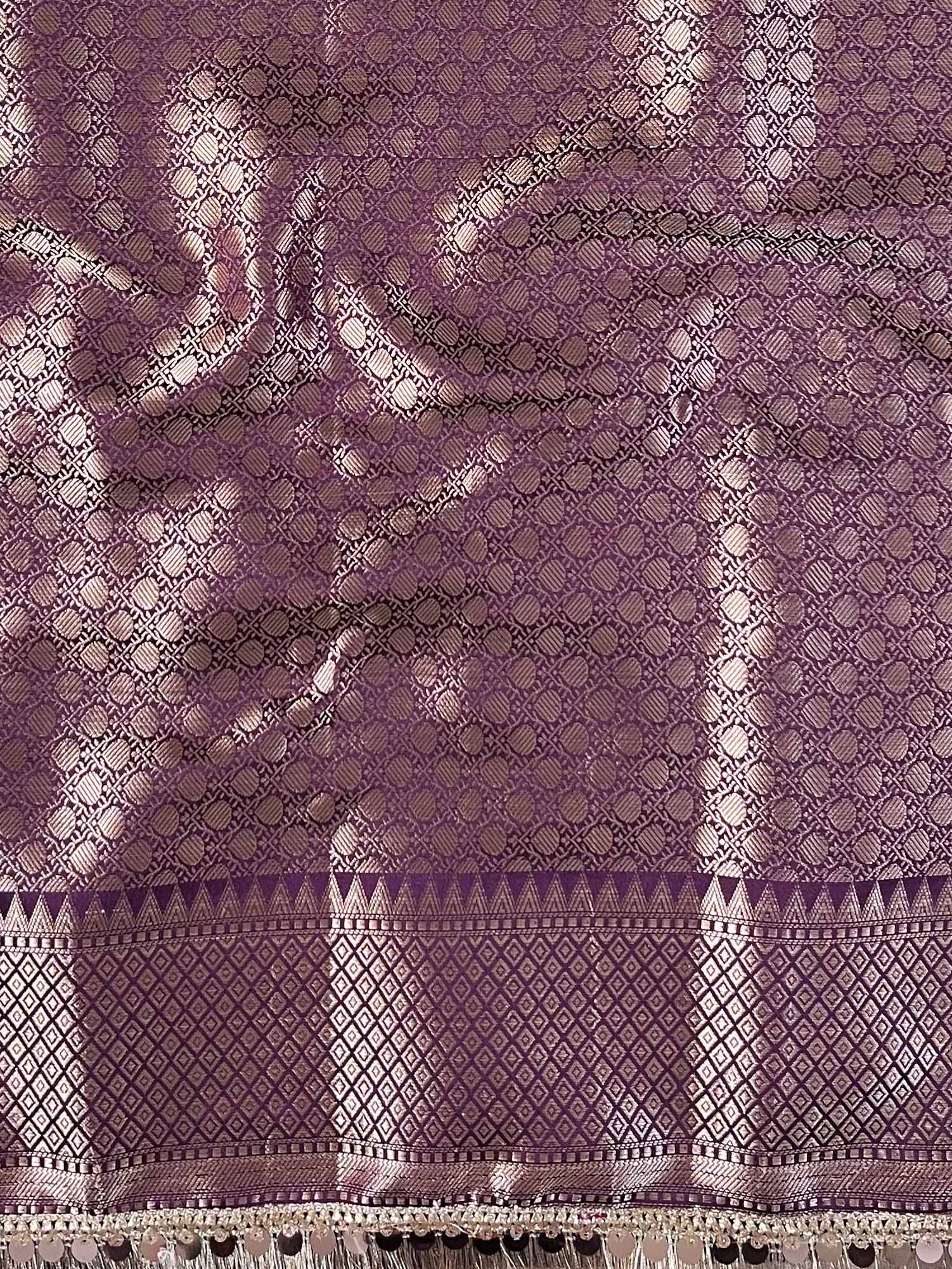 Banarasee Handwoven Semi Silk Saree With Zari Buti Design & Lace-Wine