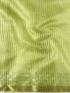 Banarasee Handwoven Shaded Tissue Saree With Gold Zari Border-Olive Green