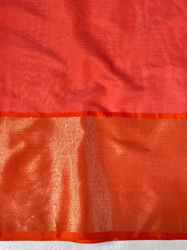 Banarasee Cotton Silk Saree With Resham Work & Pallu-Cream & Peach
