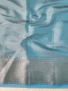 Banarasee Handwoven Semi Silk Saree With Zari Design & Lace-Light Blue