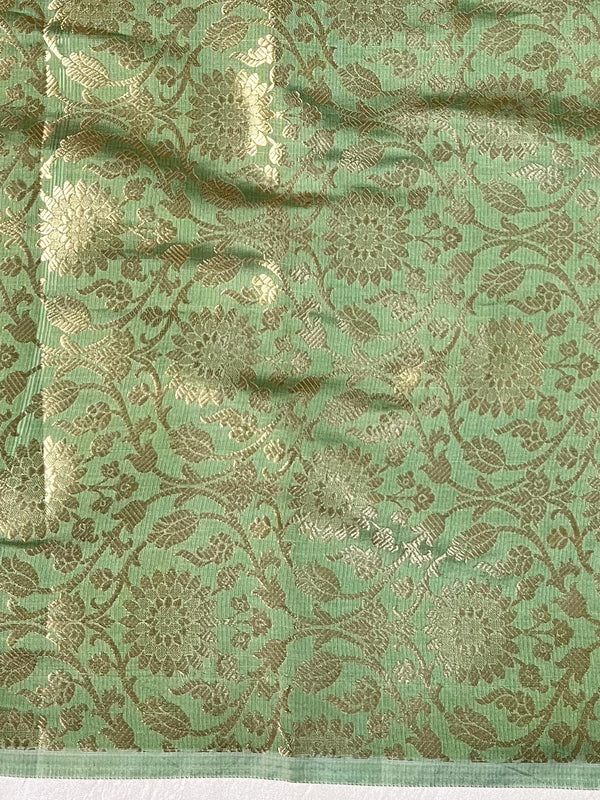 Banarasee Handwoven Mirror Work Crushed Tissue Saree With Lace & Contrast Blouse-Pink