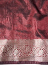Banarasee Handwoven Tissue Saree With Gold Zari Border & Lace-Black & Red