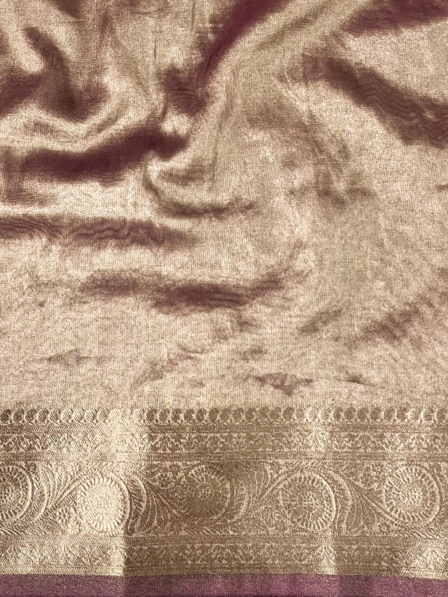Banarasee Handwoven Tissue Saree With Zari Design & Broder-Brown