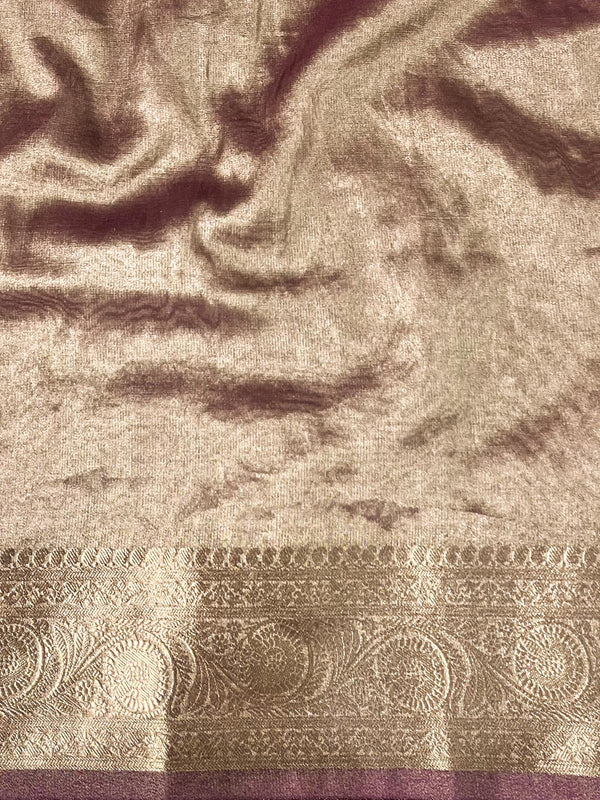 Banarasee Handwoven Tissue Saree With Zari Design & Broder-Brown