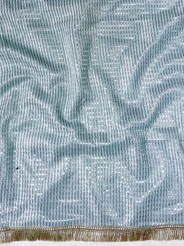 Banarasee Handwoven Tissue Saree With Lace Border-Light Blue