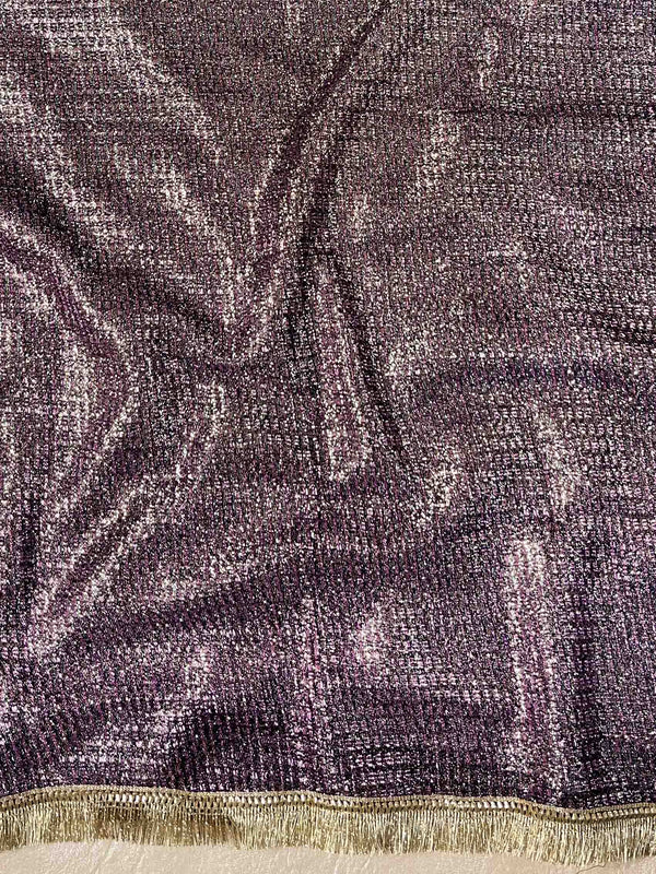 Banarasee Handwoven Tissue Saree With Lace Border-Purple