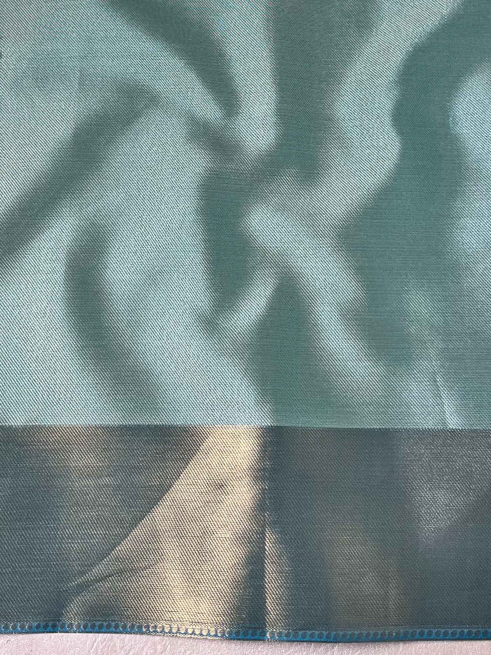 Banarasee Handwoven Semi Silk Saree With Zari Jaal Design-Green