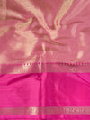 Banarasee Handwoven Broad Border Tissue Saree With Embroidered Design-Green & Pink