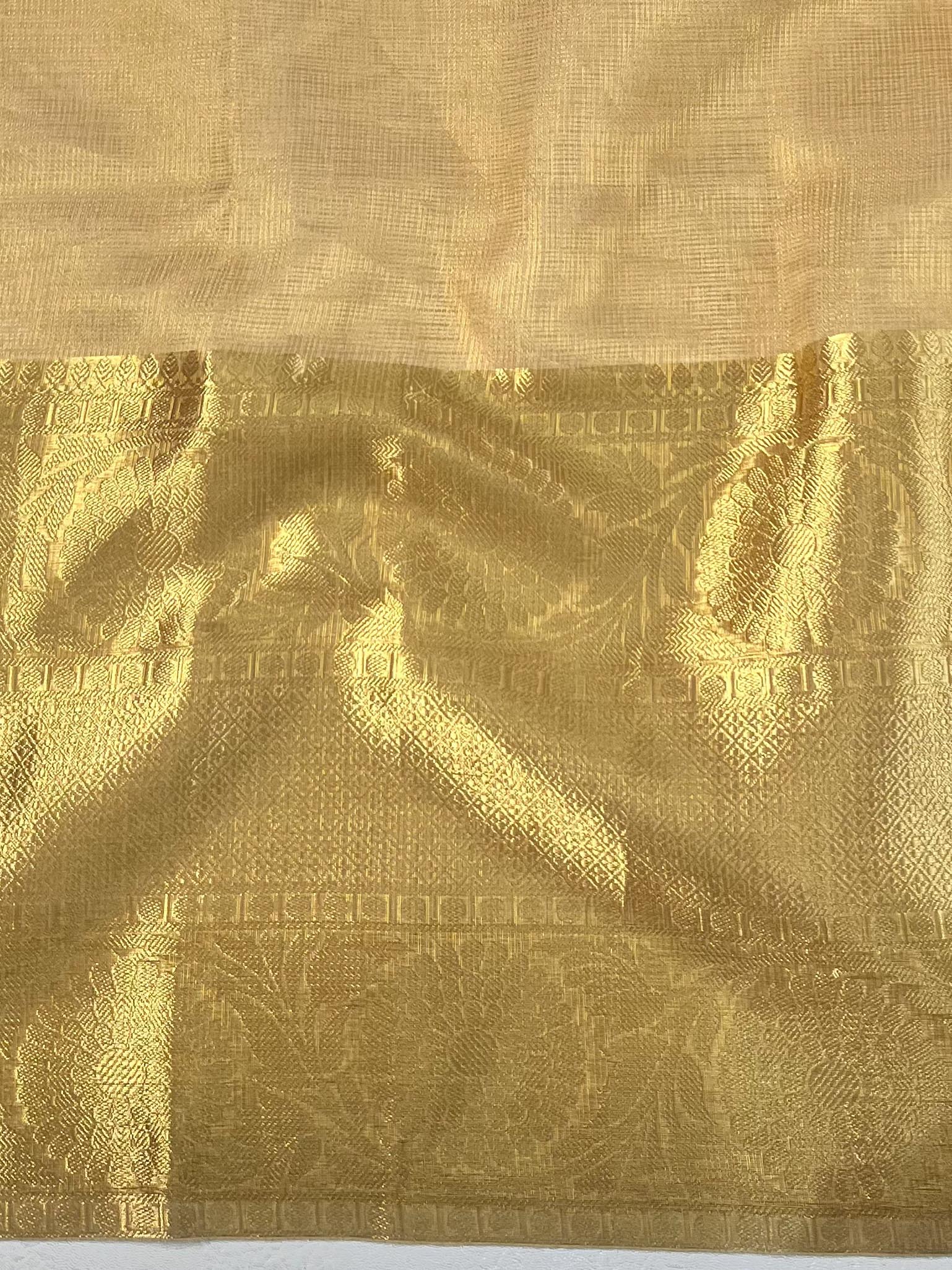 Banarasee Handwoven Broad Border Tissue Saree With Embroidered Design-Gold
