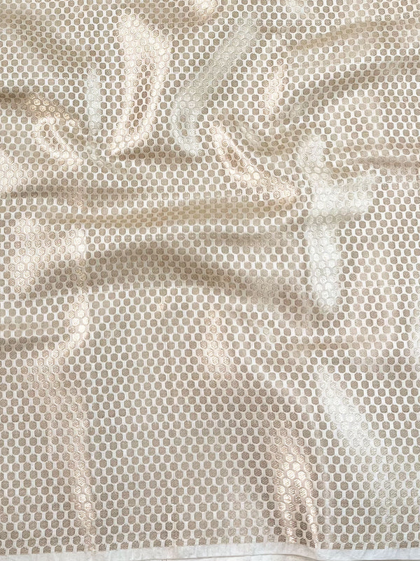 Banarasee Handloom Pure Chiniya Silk Saree With Zari Work & Border-Cream