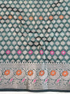 Banarasee Handwoven Semi Silk Saree With Zari Buti Design-Green