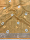 Bhagalpur Linen Cotton Saree With Hand Shibori Dyed-Green & Yellow