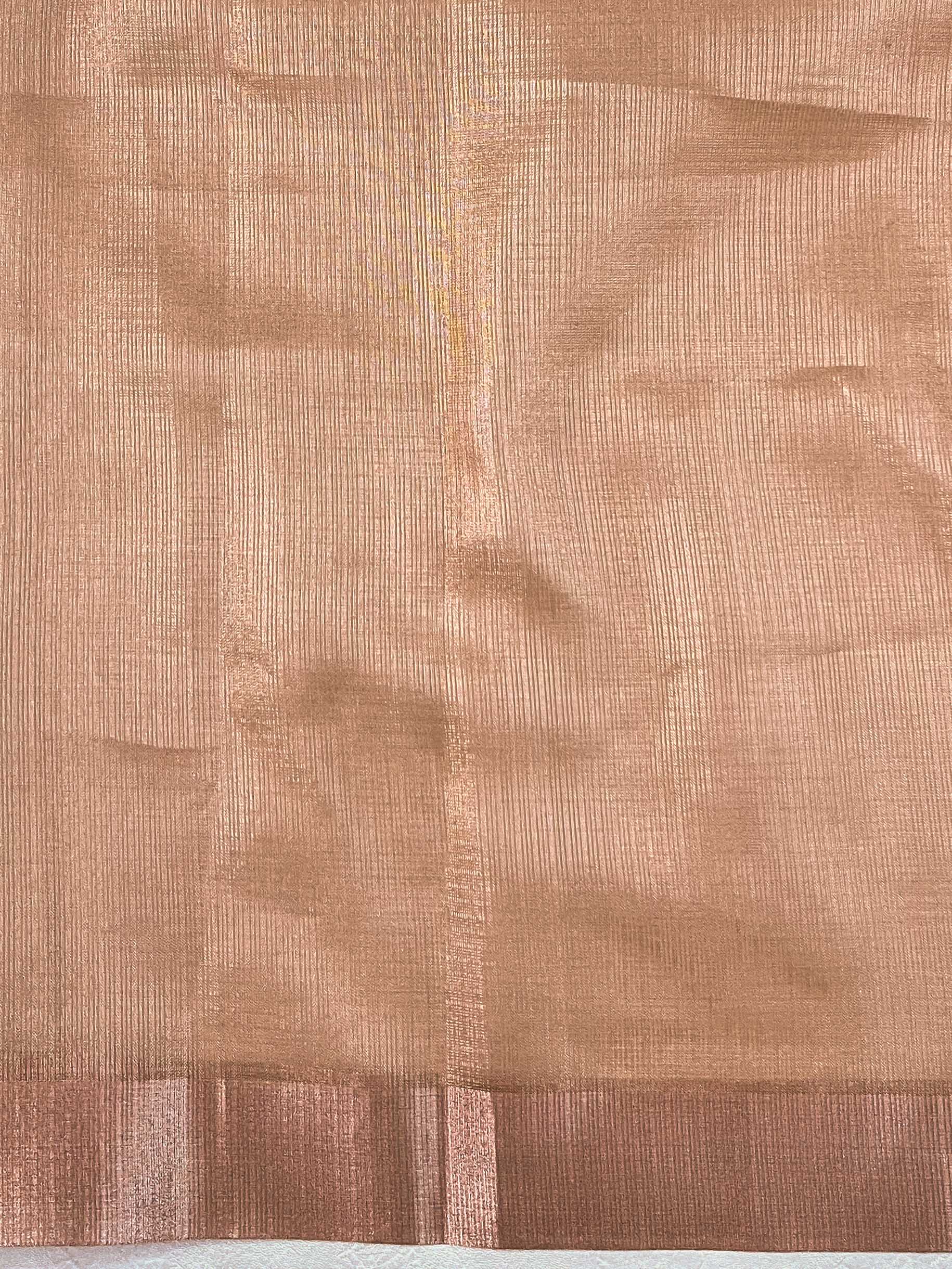 Banarasee Handwoven Tissue Saree With Embroidered Design & Zari Border-Rose Gold