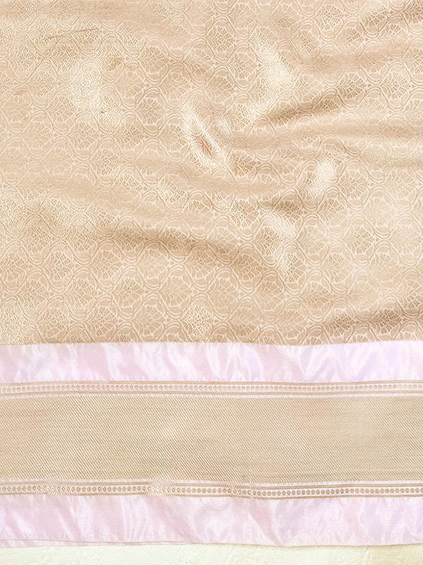 Banarasee Handwoven Semi Silk Saree With Zari Buti Design-Lavender